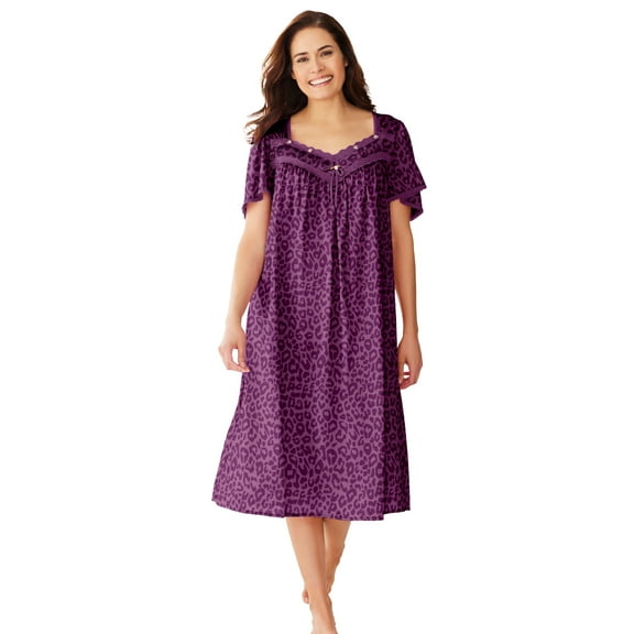 Only Necessities Plus Size Short Silky Lace-Trim Gown