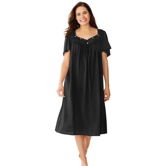 Only Necessities Plus Size Short Silky Lace-Trim Gown
