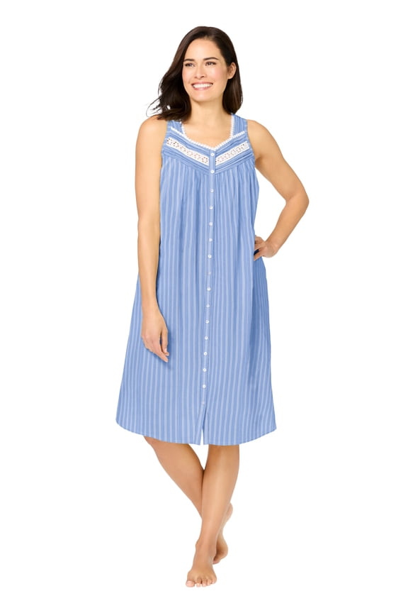 Plus Size Sleeveless Button Front Night Gown
