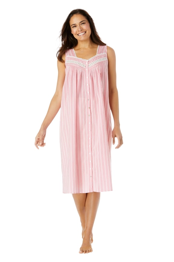 Plus Size Sleeveless Button Front Night Gown