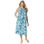 Only Necessities Women's Plus Size Sleeveless Print Lounger - 4X, Pool Blue Tropical Palm