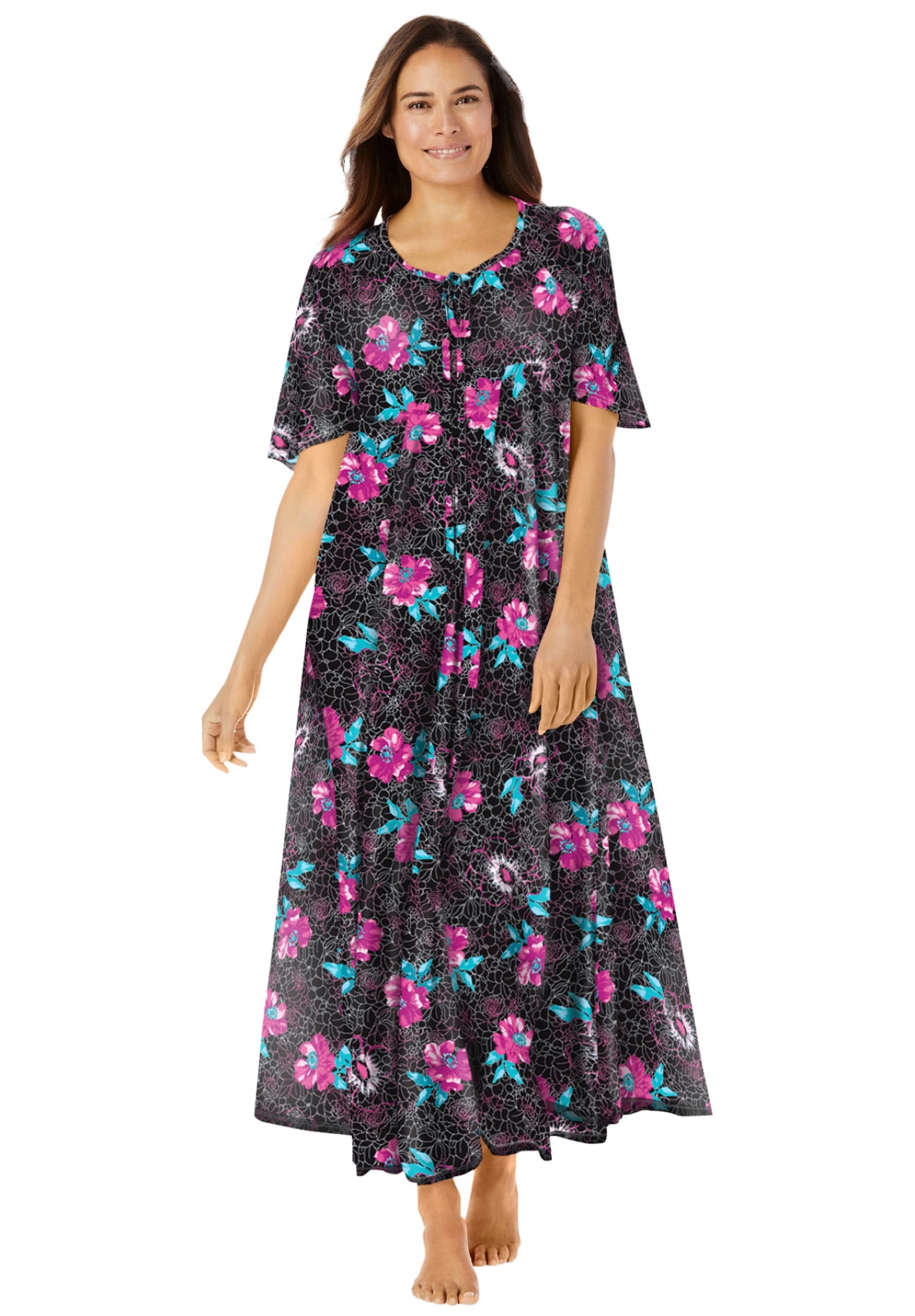 Only Necessities Women's Plus Size Sweeping Printed Dress or Nightgown ...