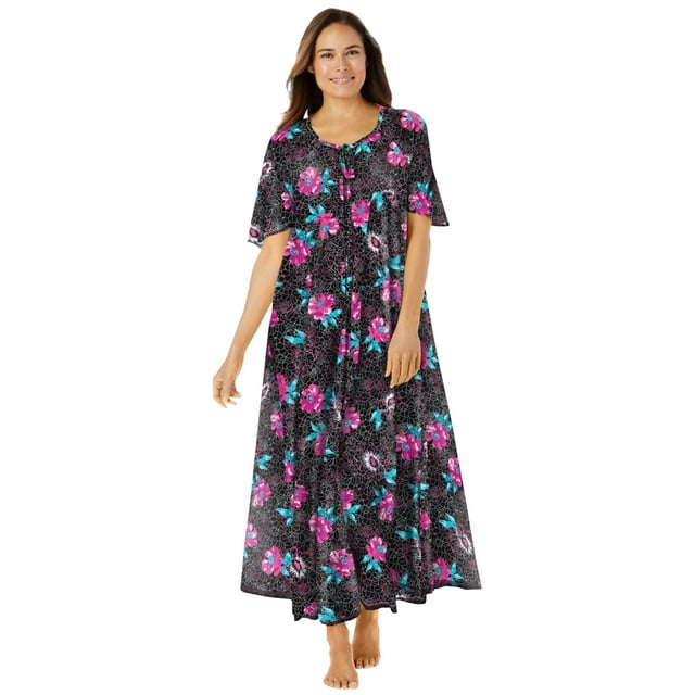 Only Necessities Women's Plus Size Sweeping Printed Dress or Nightgown ...