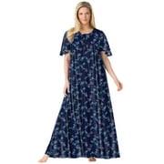 Only Necessities Women's Plus Size Sweeping Printed Lounger - 14/16, Navy Floral