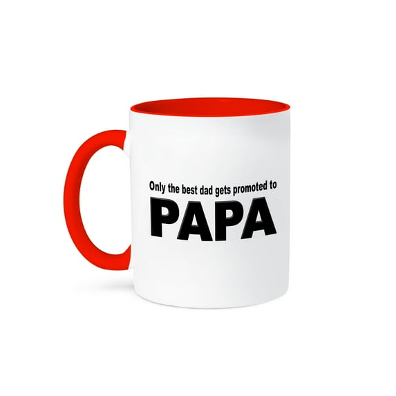 3dRose, Only the best dad gets promoted to papa, 11oz Two-Tone Red Mug