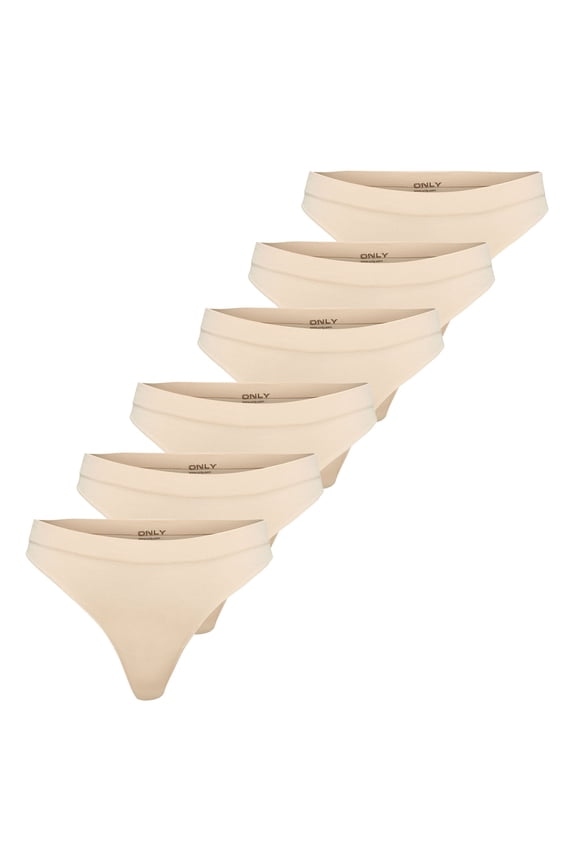 Women's Thongs, 6-Pack - Onlvicky Rib Thong, Ribbed Beige Xs/S (X-Small/Small)