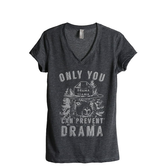Only You Can Prevent Drama Llama Women's Fashion Relaxed V-Neck T-Shirt Tee Charcoal Grey 2X-Large