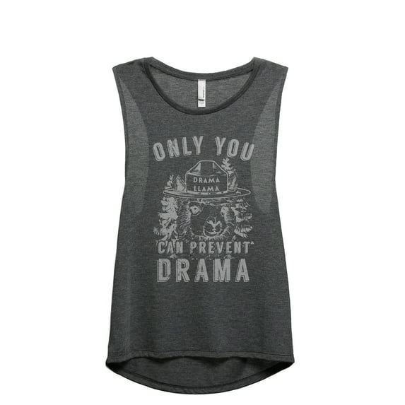 Only You Can Prevent Drama Llama Women's Fashion Sleeveless Muscle Workout Yoga Tank Top Charcoal Grey Large