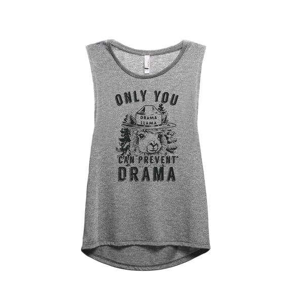 Only You Can Prevent Drama Llama Women's Fashion Sleeveless Muscle Workout Yoga Tank Top Heather Grey Grey Small
