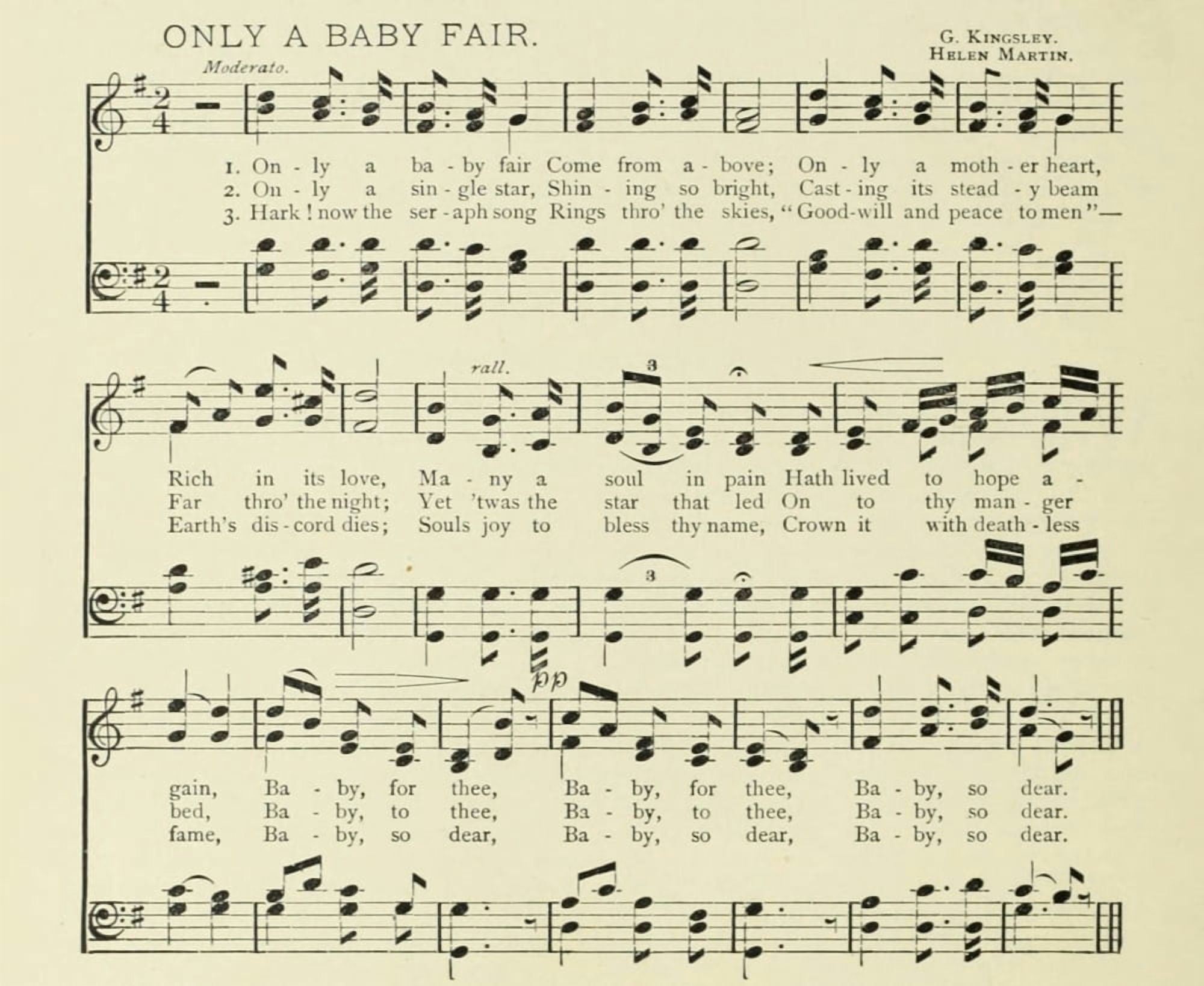 Only a Baby Fair Christmas in Song 1891 Canvas Art - (18 x 24)