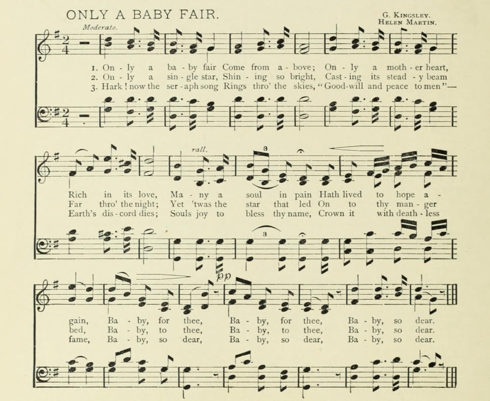 Only a Baby Fair Christmas in Song 1891 Canvas Art - (24 x 36)