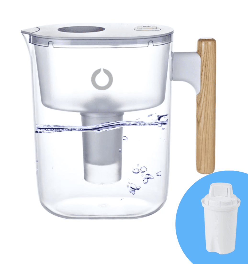 120 Gallon Clear Water Filter Pitcher with Natural Wood Handle