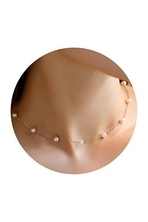 14K Gold Plated Pearl Necklace, Dainty Pearl Choker Necklace for Women, Layering Necklace Wedding Jewelry Gifts for Her