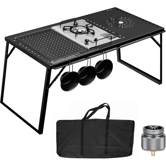 Onlyfire IGT Camping Table Kit with Propane Gas Stove and Carrying Case, Portable Folding Camp Table, IGT Unit Combination Combo for Picnic, RV, Car Trip, Tailgating, Patio, Backyard, GS337