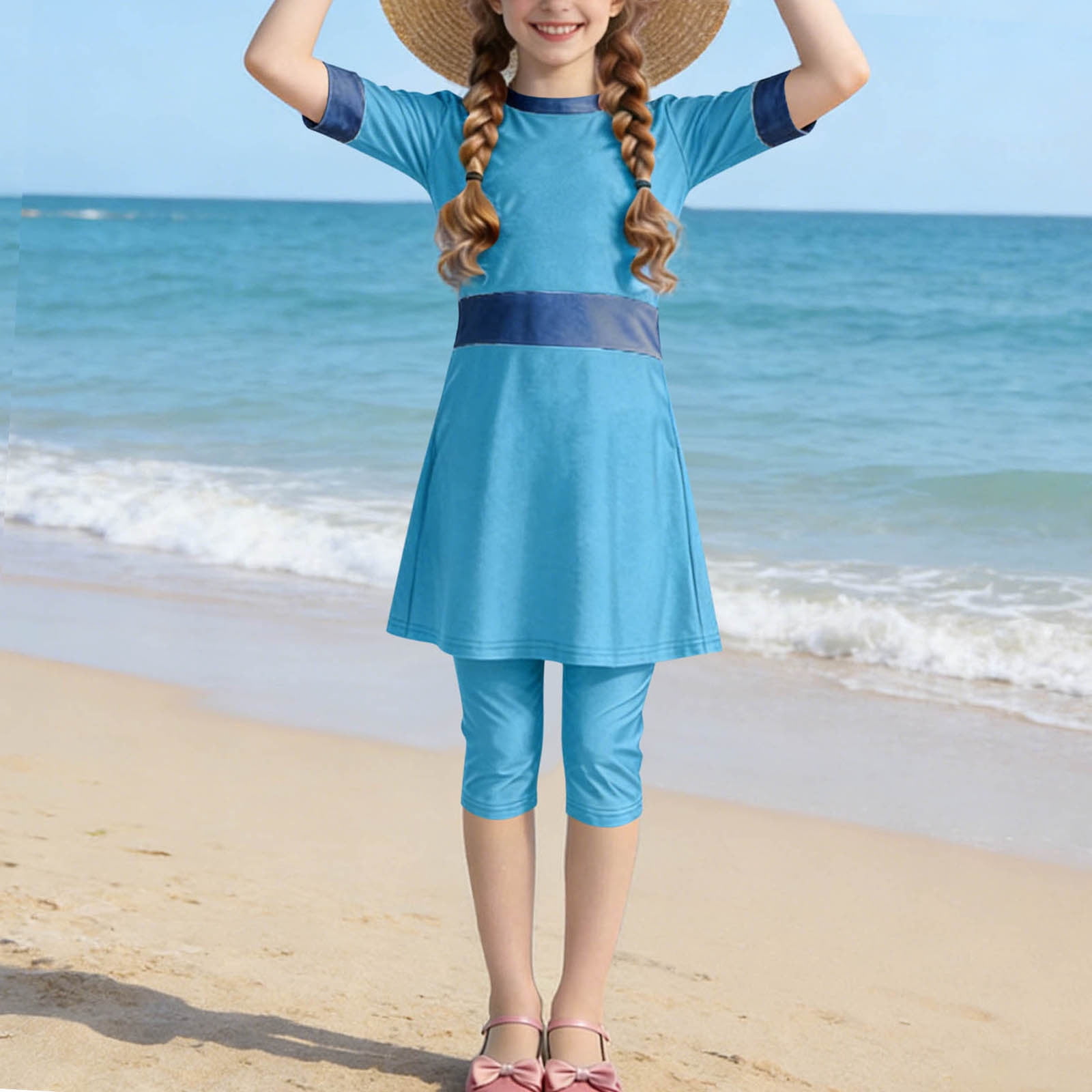 Dress Rassh Onlyliua Big Girls 3‑Piece UPF 50+ Rash Guard Swimsuit, Color‑Block ...