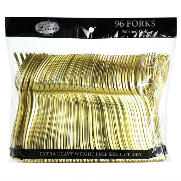 Onlyonestopshop Polished Gold Forks Plastic Heavy Weight Party Utensils Lillian Lot of 96