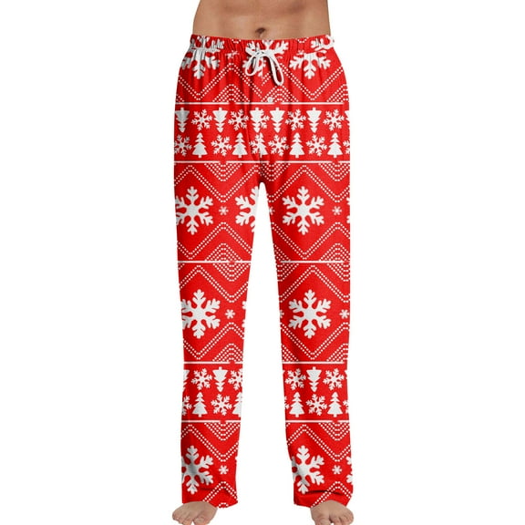 Onlypants Christmas Pajamas Pants Adult, Casual Xmas Style Printing Pj Pants Unisex Couples, Loose Fit Elastic Waist Drawstring Pj Pants, Xmas Pajamas Pants for Men & Women, Red, XXL