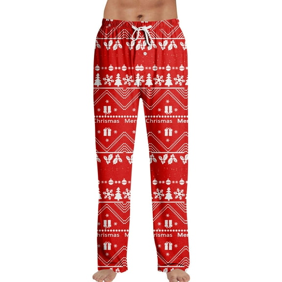 Onlypants Christmas Pajamas Pants for Men & Women, Casual Xmas Style Printing Pj Pants Unisex Couples, Loose Fit Elastic Waist Drawstring Lounging Trousers, for Sleep & Lounging, Red, M