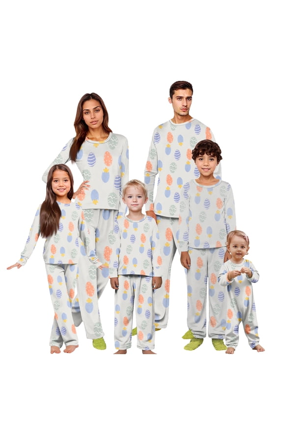 Easter Family Matching Pajamas Pastel Egg Print Long Sleeve Top and Pants 2 Piece Spring Holiday Sleepwear Set