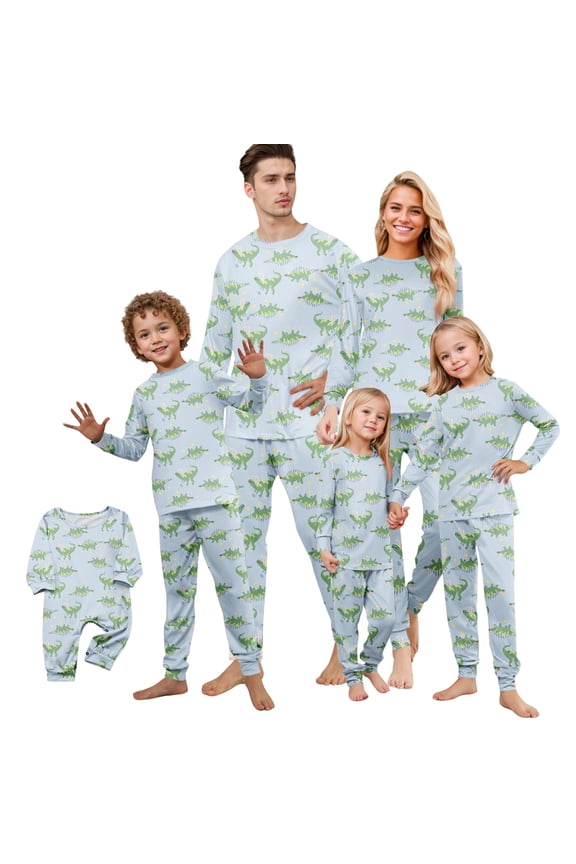 Easter Family Matching Pajamas Set Bunny-Eared Dinosaur Print – Soft Long Sleeve Sleepwear for Men and Women, Cozy Loungewear