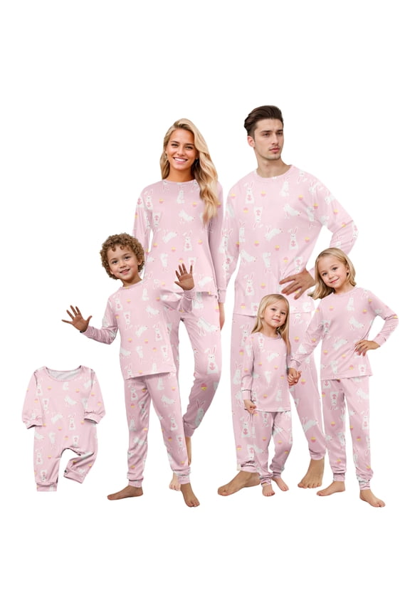 Easter Family Matching Pajamas Set Bunny & Egg Print – Soft Long Sleeve Sleepwear for Men and Women, Cozy Loungewear