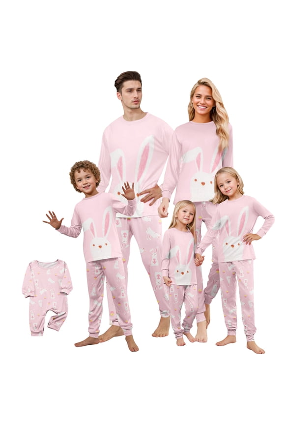 Easter Family Matching Pajamas Set Bunny Print – Soft Long Sleeve Sleepwear for Men and Women, Cozy Loungewear