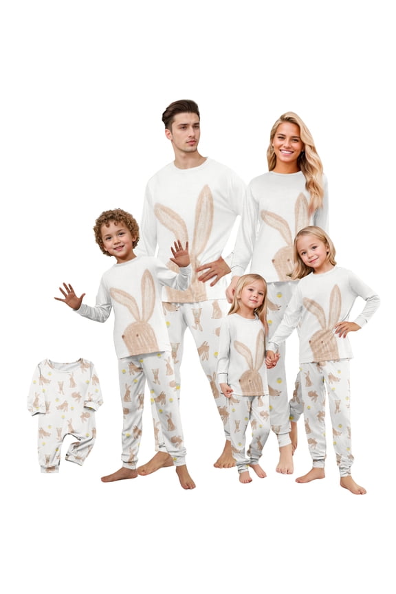 Easter Family Matching Pajamas Set Bunny Print – Soft Long Sleeve Sleepwear for Men and Women, Cozy Loungewear