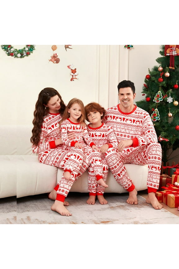 Family Christmas Pajamas Matching Set Red & White Fair Isle Print Coordinated Xmas Sleepwear for Women, Men