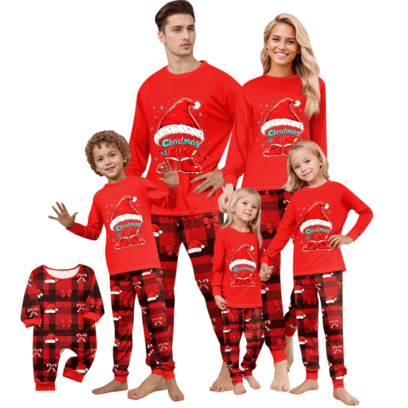 Onlypjs Family Christmas Pajamas Matching Sets Santa Hat Candy Cane Plaid Holiday Sleepwear for Couples, Men and Women