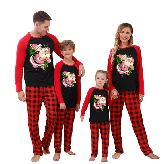 Onlypjs Family Matching Christmas Pajamas – Black Tops with Red Sleeves & Festive Holiday Prints, Black and Red Plaid Pants for Women, Men, Couples