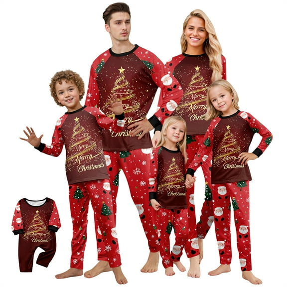 Onlypjs Family Matching Christmas Pajamas – Holiday Tree & Santa Print Sleepwear Sets for Women, Men, Couples