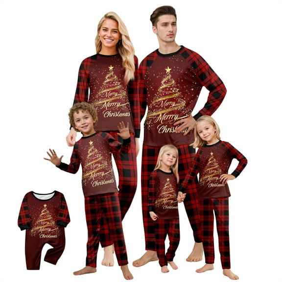 Onlypjs Family Matching Christmas Pajamas – Holiday Tree & Santa Print Sleepwear Sets for Women, Men, Couples