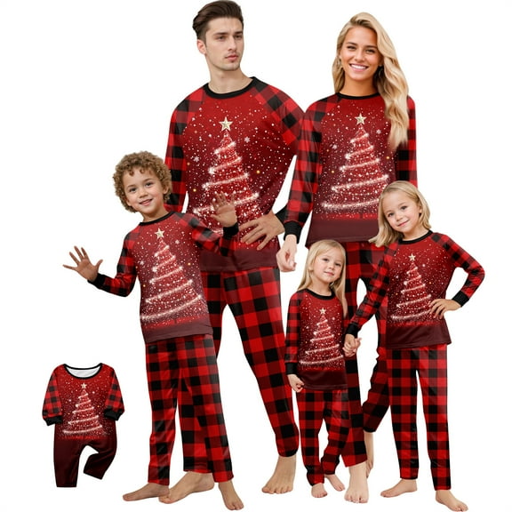 Onlypjs Family Matching Christmas Pajamas – Holiday Tree & Santa Print Sleepwear Sets for Women, Men, Couples
