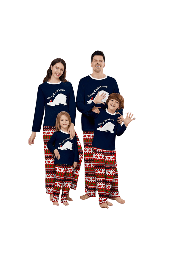 Family Matching Christmas Pajamas – Navy Polar Bear Holiday Sleepwear Sets for Women, Men
