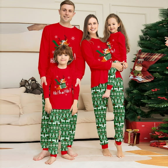 Onlypjs Family Matching Christmas Pajamas – Red "Ho! Ho! Ho!" Top & Green Holiday Print Pants for Women, Men, Couples