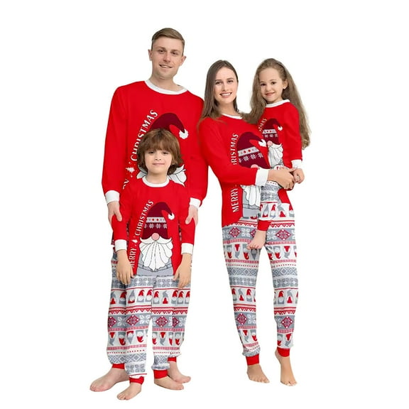 Onlypjs Family Matching Christmas Pajamas – Red Santa Gnome Top & Festive Pattern Pants Holiday Sleepwear for Women, Men