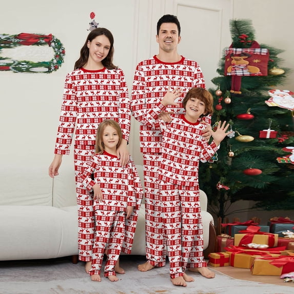 Onlypjs Family Matching Christmas Pajamas – Red & White Reindeer and Snowflake Print Holiday Sleepwear for Women, Men