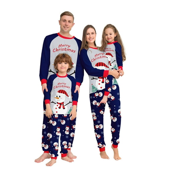 Onlypjs Family Matching Christmas Pajamas Set – Blue Snowman "Merry Christmas" Holiday Sleepwear for Women, Men – Cozy Winter Loungewear for Couples & Families