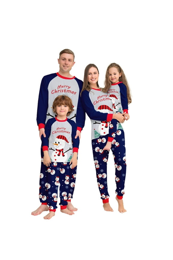 Family Matching Christmas Pajamas Set – Blue Snowman "Merry Christmas" Holiday Sleepwear for Women, Men – Cozy Winter Loungewear for Couples & Families