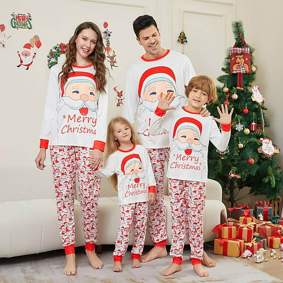 Onlypjs Family Matching Christmas Pajamas Set – Santa Face "Merry Christmas" Holiday Sleepwear for Women, Men – Festive Long Sleeve Top & Pants