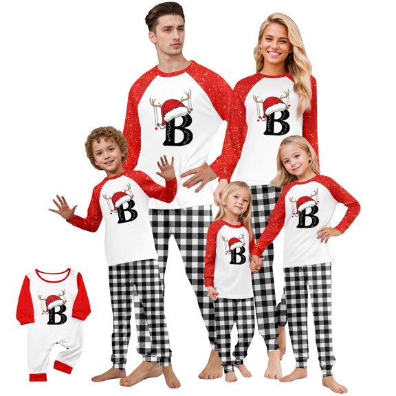 Onlypjs Family Matching Christmas Pajamas with Monogram A–Z – Holiday Sleepwear for Women, Men, Couples