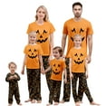 thumbnail image 1 of Onlypjs Halloween Family Matching Pajamas Set Pumpkin Face Sleepwear Orange Short Sleeve Top and Black Printed Pants Holiday Loungewear Outfit, 1 of 7