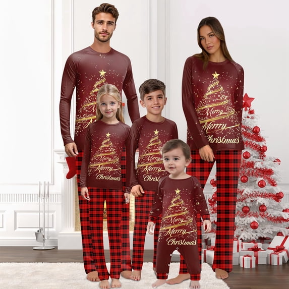 Onlypjs Matching Family Christmas Pajamas Set for Men, Women and Couples – Holiday Plaid Tree Print Sleepwear