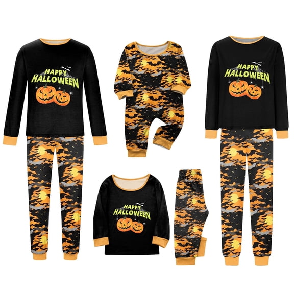 Onlypjs Matching Family Halloween Pajamas 2 Piece Set Bat Camo Printed Sleepwear Pjs Sets Haunted Castle Pumpkin Gnome Loungewear for Adults Women Men Couples