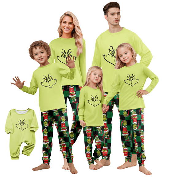 Matching Gri'nch Christmas Pajamas for Family – Holiday PJs Set for Men, Women, Kids, Baby, Couples Xmas Sleepwear Loungewear