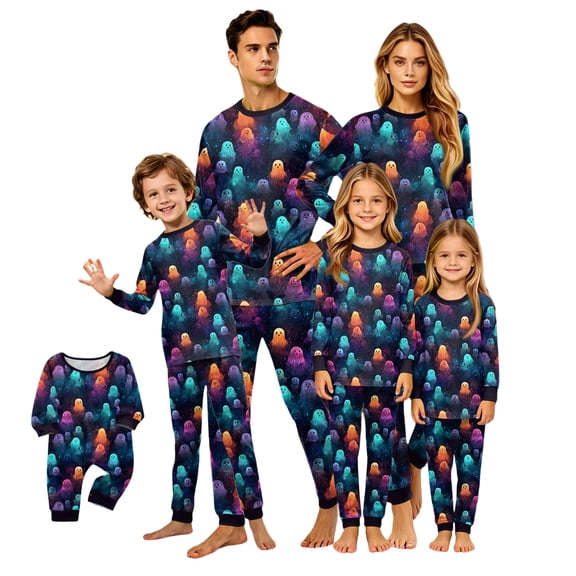 Onlypjs Matching Halloween Pajamas for Family, Neon Jellyfish Ghost Galaxy Print Couples Sleepwear Loungewear Sets
