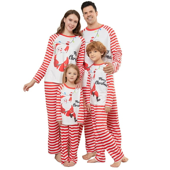 Onlypjs Santa Print Candy Cane Stripe Family Matching Christmas Pajamas – Holiday Sleepwear Sets for Women, Men