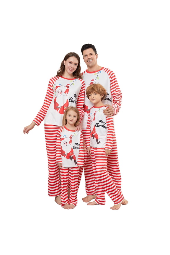 Santa Print Candy Cane Stripe Family Matching Christmas Pajamas – Holiday Sleepwear Sets for Women, Men