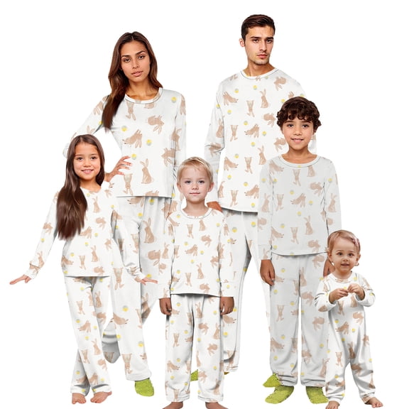 Onlypjs Spring Family Matching Pajamas Bunny Print Long Sleeve Tops and Pants 2 Piece Easter Holiday Lounge Set