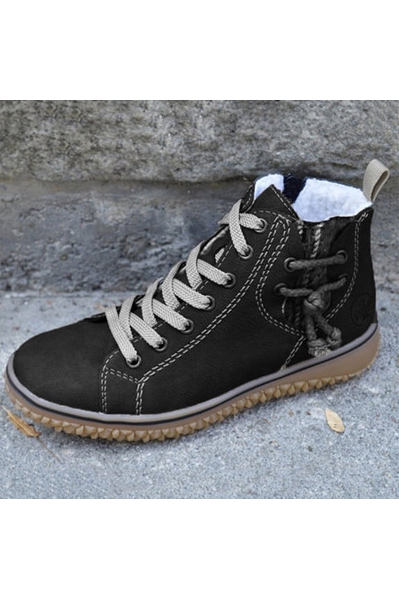 Womens Shoes, Womens Lace up Snow Boots Fashion Plush Keeps Warm Side Kink Round Toe Non-slip Flat Ankle Booties Winter Comfortable Casual Short Boots Shoes, Gifts for Women Mother Grandma